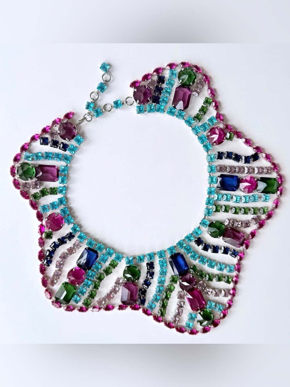 Vintage Schreiner Book Piece Rhinestone Bib Collar Necklace c. 1960